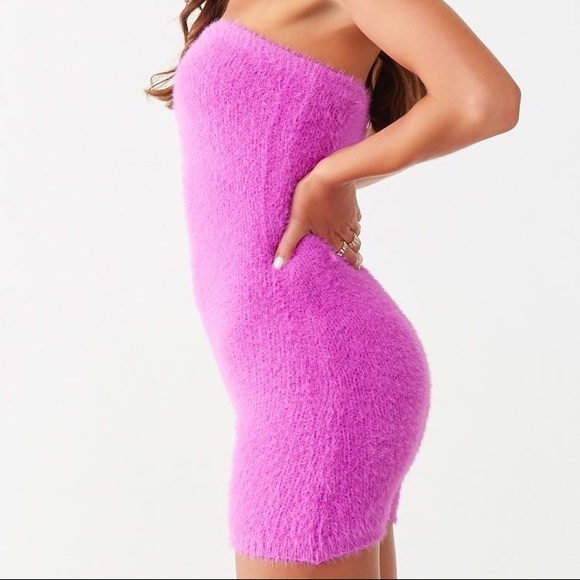 Fuchsia Fuzzy Tube Romper - Picture 2 of 6